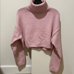 Mango- Pink Turtleneck Crop Sweater